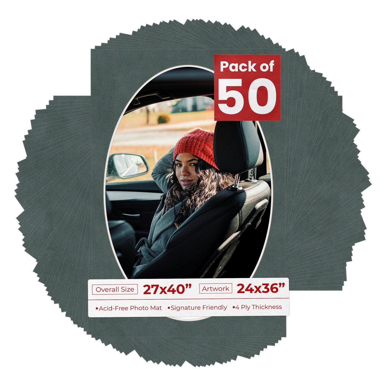 Dark Grey Suede Mat Board for 27x40 Frames - Oval Opening for 24x36 Photos